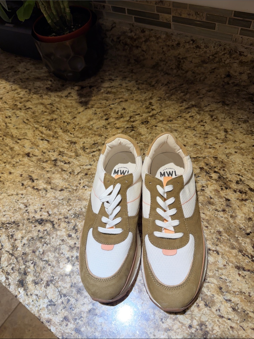 NWOT - Madewell Women’s Casual Runner Sneakers - White, Olive & Pink; Never Worn - Picture 3 of 8